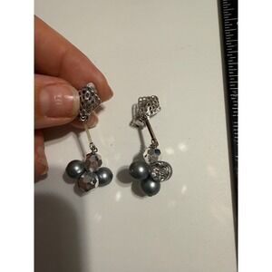 Lewis Segal California Vintage Grey‎ Faux Pearl Crystal Cluster Drop Clip
